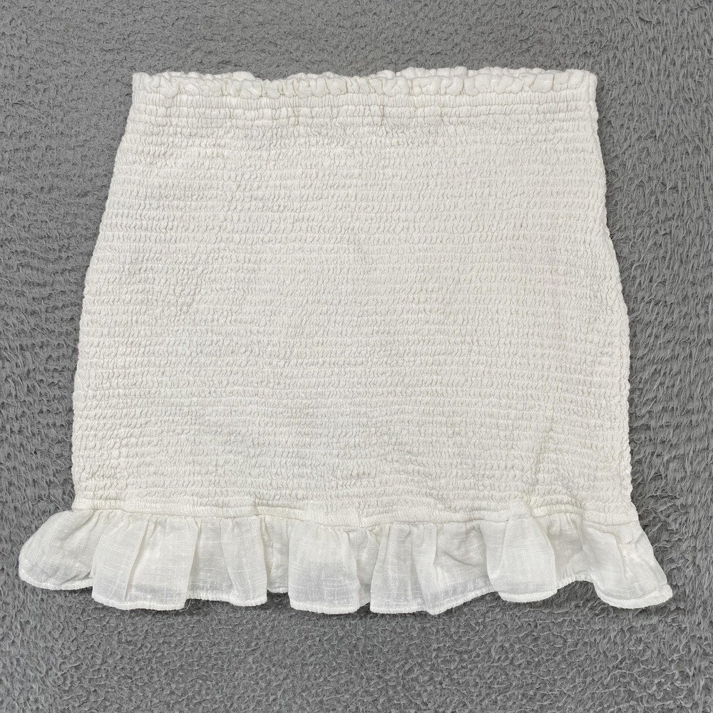 Abercrombie & Fitch Smocked Mini Skirt Womens M White Ruffle Hem Stretch Summer - Picture 11 of 14
